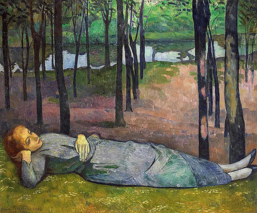 玛德琳在爱之谷`Madeleine in the Bois d\’Amour by Emile Bernard