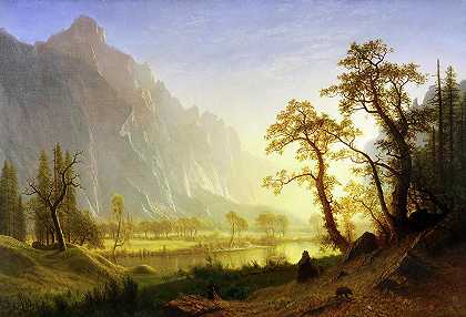 约塞米蒂山谷，日出，1870年`Yosemite Valley, Sunrise, 1870 by Albert Bierstadt