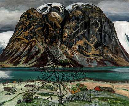 荒山，1906年`Barren Mountain, 1906 by Nikolai Astrup