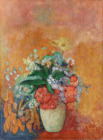《花瓶》，1885-1895年`Vase Of Flowers, 1885-1895 by Odilon Redon