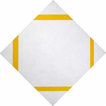 四条黄线菱形构图，1933年`Lozenge Composition with Four Yellow Lines, 1933 by Piet Mondrian