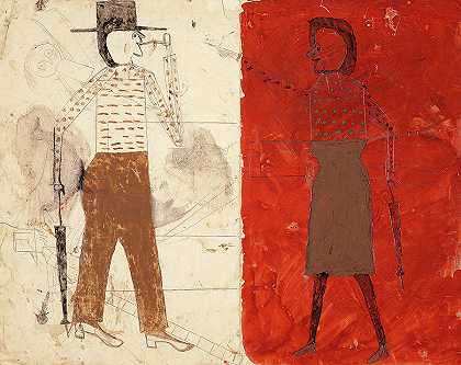 男人穿白色，女人穿红色`Man on White, Woman on Red by Bill Traylor