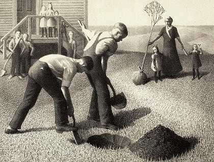 植树集团，1937年`Tree Planting Group, 1937 by Grant Wood