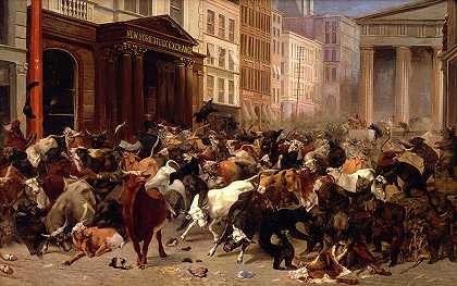 纽约证券交易所市场上的牛市和熊市`The Bulls and Bears in the Market, New York Stock Exchange by William Holbrook Beard