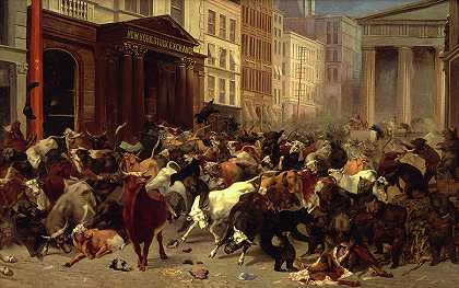 市场上的牛市和熊市，华尔街`The Bulls and Bears in the Market, Wall Street by William Holbrook Beard