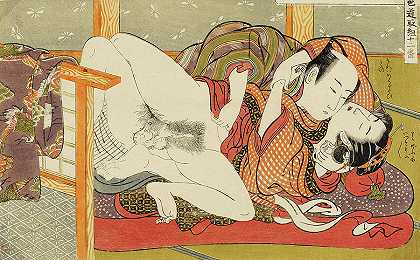 相扑馆`Shunga, A Sumo Hold by Isoda Koryusai