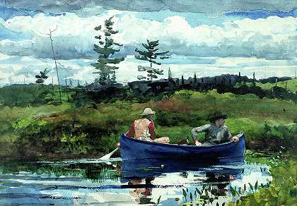 蓝船号，1892年`The Blue Boat, 1892 by Winslow Homer