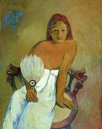 女粉丝，1902年`Woman a Fan, 1902 by Paul Gauguin