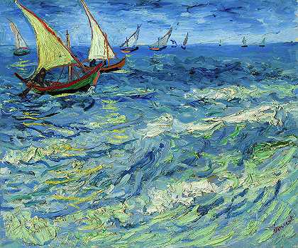 圣玛丽的大海`The Sea at Saintes-Maries by Vincent Van Gogh