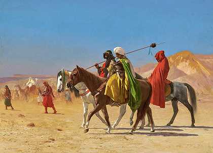 穿越沙漠的骑手，1870年`Riders Crossing the Desert, 1870 by Jean-Leon Gerome