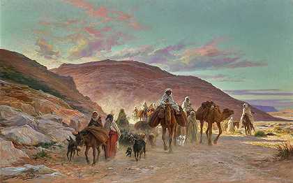 沙漠商队`Desert Caravan by Eugene Girardet