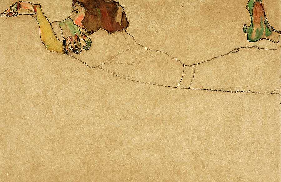 仰卧的女孩`Girl Reclining on Stomach by Egon Schiele