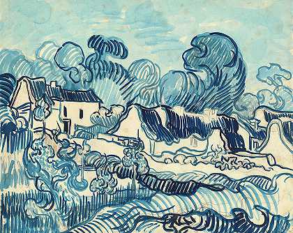 房屋景观，奥弗斯，1890年`Landscape With Houses, Auvers, 1890 by Vincent Van Gogh