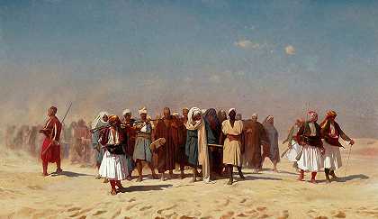 1857年穿越沙漠的埃及新兵`Egyptian Recruits Crossing the Desert, 1857 by Jean-Leon Gerome