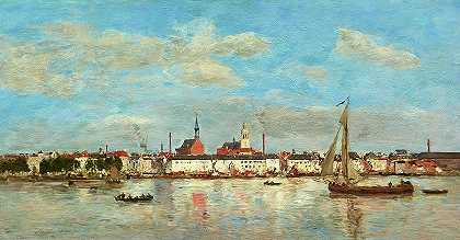 安特卫普码头`The Quay at Antwerp by Eugene Boudin