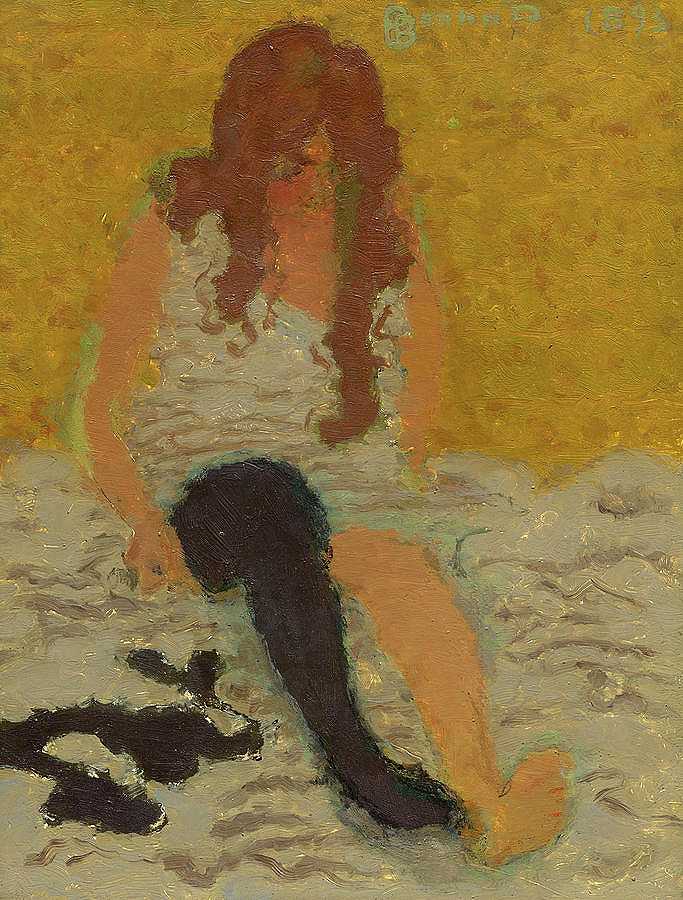 穿长袜的女人`Woman Putting on Her Stockings by Pierre Bonnard