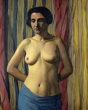 带蓝色腰带的裸体`Nude with Blue Sash by Felix Vallotton