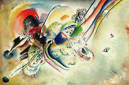构图，研究带有两个红点的图片，1916年`Composition, Study for picture with two Red Spots, 1916 by Wassily Kandinsky