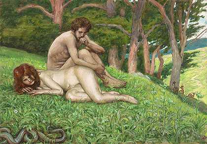 亚当和夏娃觉察到他们的裸体`Adam and Eve Perceive their Nakedness by James Tissot