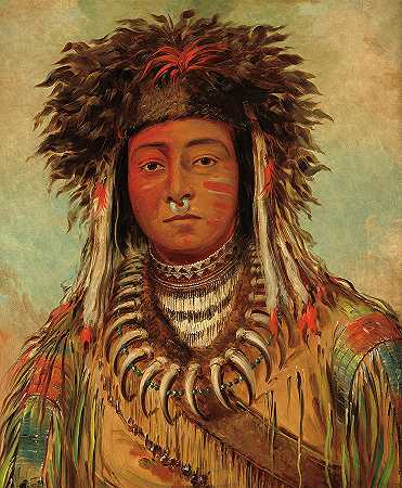 男孩酋长-奥吉贝韦，1843年`Boy Chief – Ojibbeway, 1843 by George Catlin