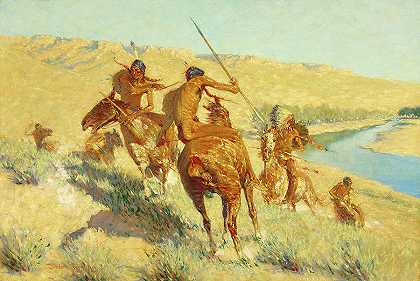 《水牛枪》一集，1909年`Episode of the Buffalo Gun, 1909 by Frederic Remington