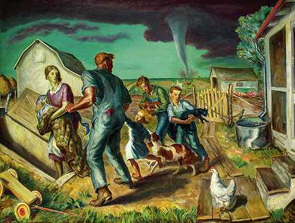 堪萨斯州上空的龙卷风`Tornado Over Kansas by John Steuart Curry