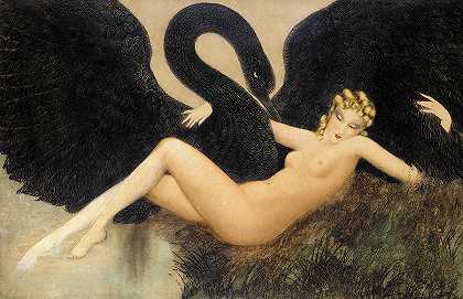 《莱达与天鹅》，1934年`Leda and the Swan, 1934 by Louis Icart