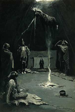 印度火神，《药马行踪》，1897年`Indian Fire God, The Going of the Medicine-Horse, 1897 by Frederic Remington