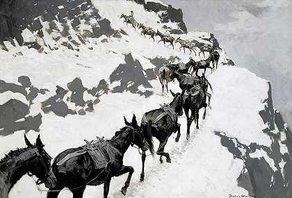 骡群，1901年`The Mule Pack, 1901 by Frederic Remington