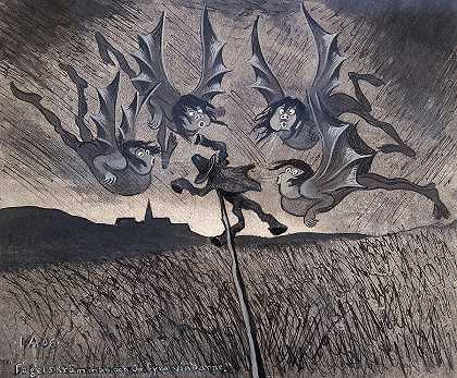 稻草人与四股风，1906年`The Scarecrow And The Four Winds, 1906 by Ivar Arosenius