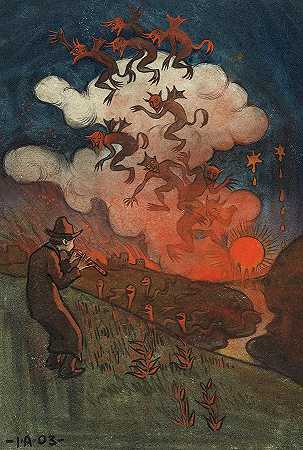 日落，1903年`Sunset, 1903 by Ivar Arosenius