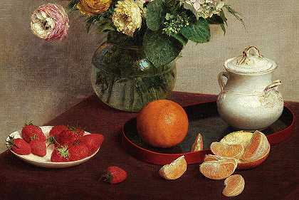 水果和鲜花，1866年`Fruits and Flowers, 1866 by Henri Fantin-Latour