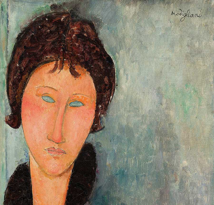 蓝眼睛的女人，蓝眼睛的女人`Woman with Blue Eyes, Femme aux yeux Bleus by Amedeo Modigliani