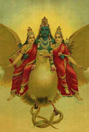 毗瑟奴，迦鲁达，瓦哈纳`Vishnu, Garuda, Vahana by Ravi Varma