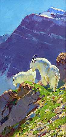 山羊，1905年`Mountain Goats, 1905 by Carl Rungius