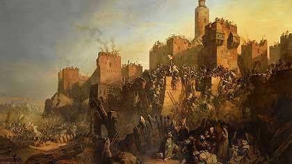 1299年雅克·德莫莱占领耶路撒冷`The capture of Jerusalem by Jacques de Molay in 1299 by Claudius Jacquand
