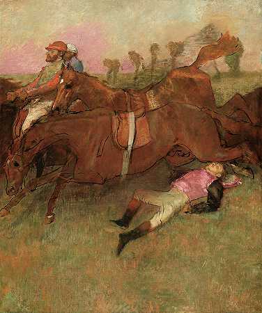 障碍赛的场景，《堕落的骑师》，1866年`Scene from the Steeplechase, The Fallen Jockey, 1866 by Edgar Degas