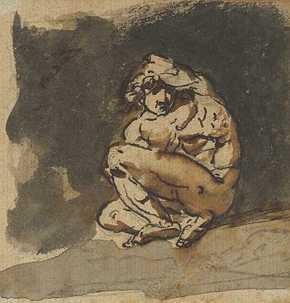研究一个试图隐藏自己的男性裸体（阿尔泰梅内斯）`Study of a Male Nude (Althaemenes) Trying to Hide Himself by Nicolai Abraham Abildgaard