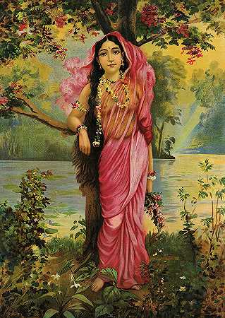 春天女神瓦桑提卡`Goddess of Spring, Vasantika by Ravi Varma