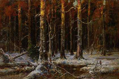 冬天的森林`Forest In Winter (1912) by Julius Sergius Klever