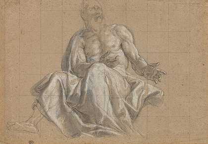 穿着古典窗帘的老人`An Elderly Man in Classical Drapery (18th century) by Roman 18th Century