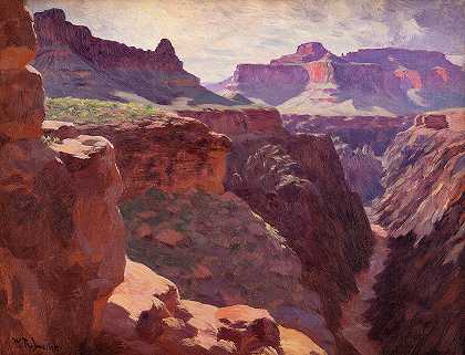 高原，光明天使小径，大峡谷，1909年`Plateau, Bright Angel Trail, Grand Canyon, 1909 by William Robinson Leigh