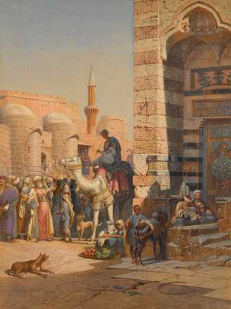 开罗街头`Street in Cairo (1869) by Carl Friedrich Heinrich Werner