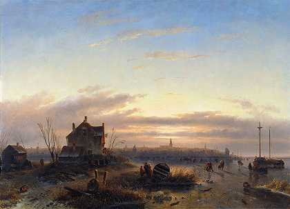 前往阿姆斯特丹的IJ冬季`Winter op het IJ voor Amsterdam (1850) by Charles Leickert