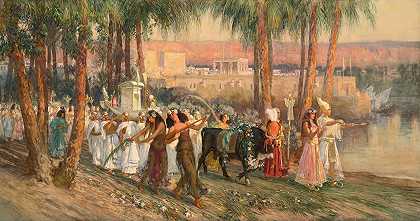 埃及的游行队伍`An Egyptian Procession (1902) by Frederick Arthur Bridgman