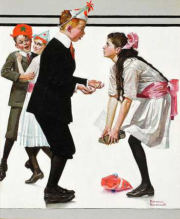 对不起，孩子们在派对上跳舞，1918年`Pardon Me, Children Dancing at a Party, 1918 by Norman Rockwell