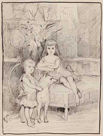 研究，亚历山大三世的孩子迈克尔和塞尼亚`Study, Michael and Xenia, Children of Alexander III (1881~1882) by Albert Edelfelt