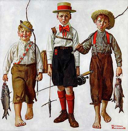 捕获，1919年`The Catch, 1919 by Norman Rockwell