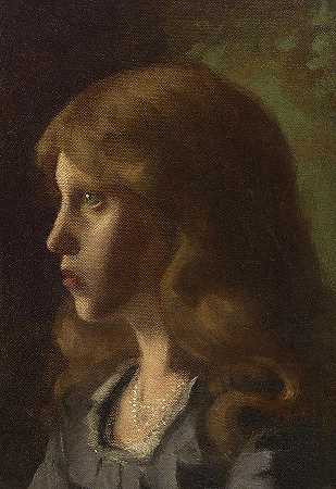 女孩的头转向左边`Girl\’s Head Turned Left by Gustav Klimt