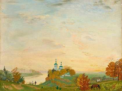 河上，秋天`Above The River, Autumn (1919) by Boris Kustodiev